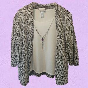 Alfred Dunner Petite 2fer Purple and White Sweater with Necklace. PL